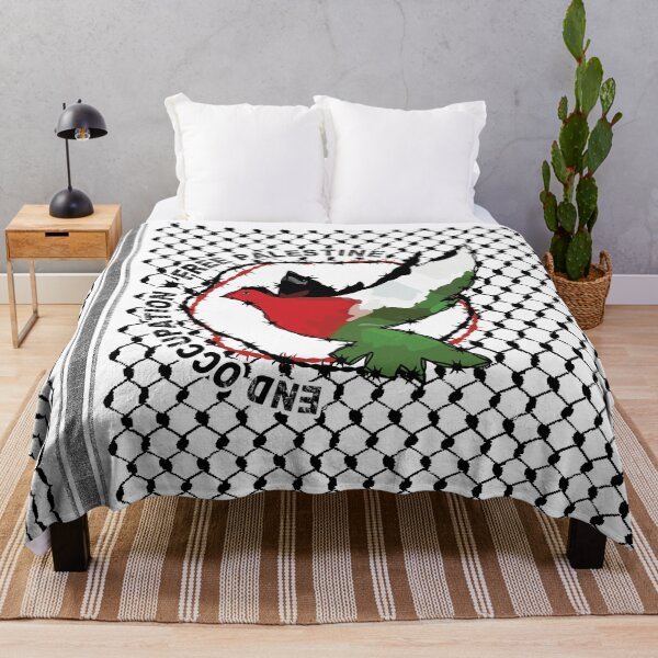 Item preview, End Occupation Free Palestine Palestinian Arabic Kufiya Hatta Pattern -blk designed and sold by Hurriyyatee.
