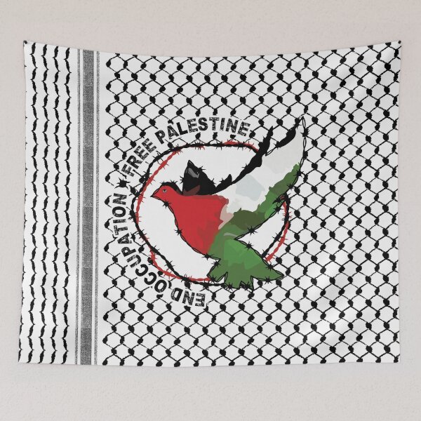 Item preview, End Occupation Free Palestine Palestinian Arabic Kufiya Hatta Pattern -blk designed and sold by Hurriyyatee.