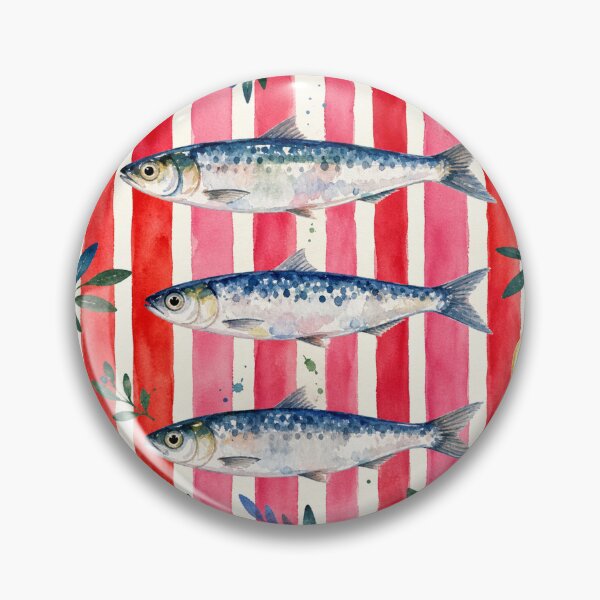 Item preview, Vibrant Watercolor Sardines on Pink & Red Stripes designed and sold by TheSlowShore.
