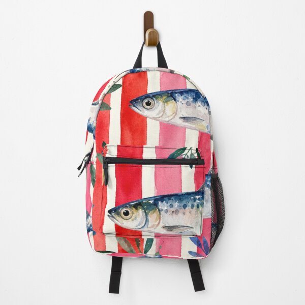 Item preview, Vibrant Watercolor Sardines on Pink & Red Stripes designed and sold by TheSlowShore.