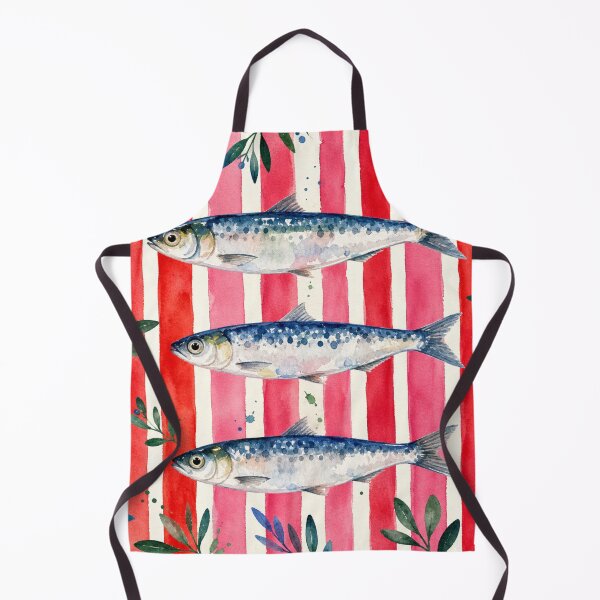 Item preview, Vibrant Watercolor Sardines on Pink & Red Stripes designed and sold by TheSlowShore.