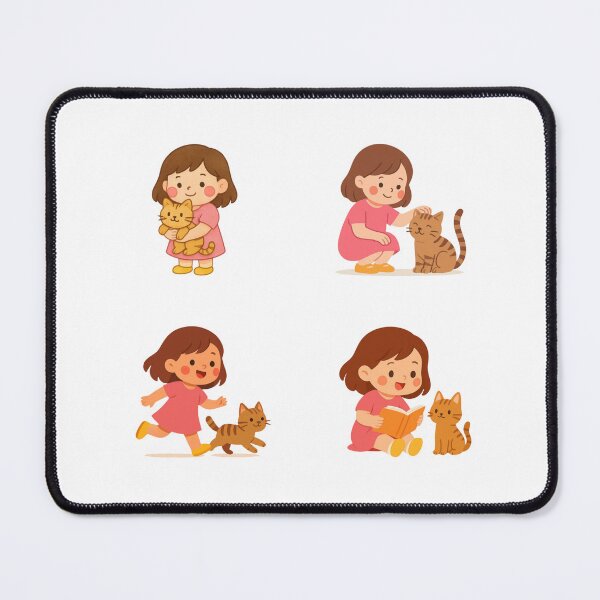 Item preview, Sweet Girl & Her Tabby Cat – Kawaii Sticker Set (4 Designs) designed and sold by BeaMiciaDoodles.