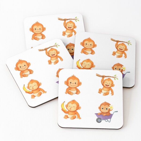 Item preview, Sweet & Silly Orangutan Babies – 4 Cute Watercolor Stickers designed and sold by BeaMiciaDoodles.