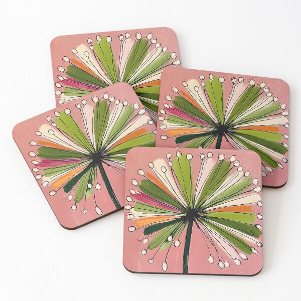 Item preview, Dandelion Greeting Card - Radiant Botanical Design with Pink Background and Green Orange Accents designed and sold by OlfactoART Studio.