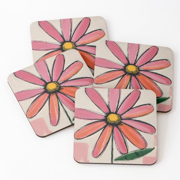 Item preview, Bright Pink Daisy Floral Art - Bold Black Outlines with Yellow Center and Pastel Modern Background designed and sold by OlfactoART Studio.
