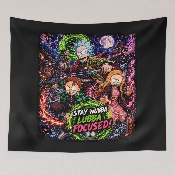 Item preview, Rick and Morty x Demon Slayer Crossover Shirt – Stay Wubba Lubba Focused! Neon Anime Streetwear Tee designed and sold by Walli's.