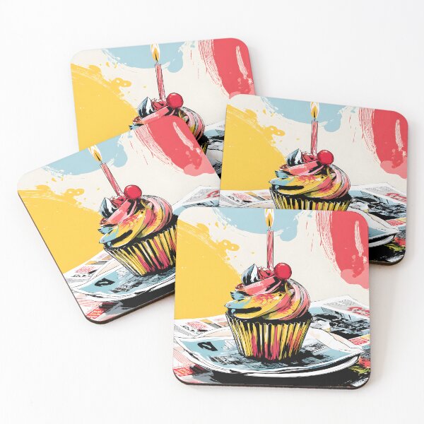 Item preview, Pop Art Celebration - Birthday Cupcake with Candle on Comic Book Pages in Vibrant Color Explosion designed and sold by OlfactoART Studio.