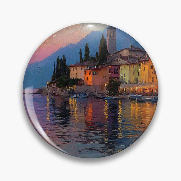 Item preview, Lake Garda Sunset Reflections Cypress Trees Italian Lakeside Scene designed and sold by daila70.
