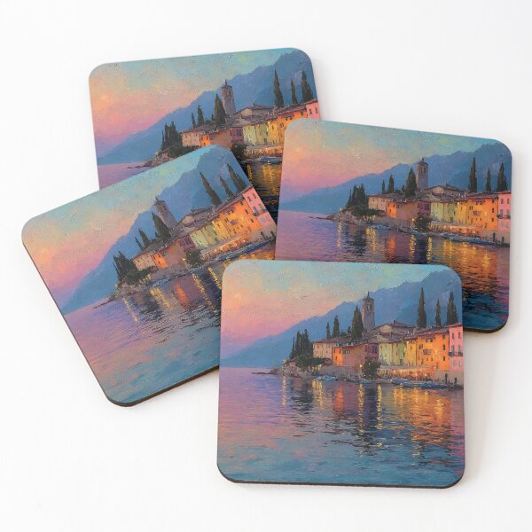 Item preview, Lake Garda Sunset Reflections Cypress Trees Italian Lakeside Scene designed and sold by daila70.