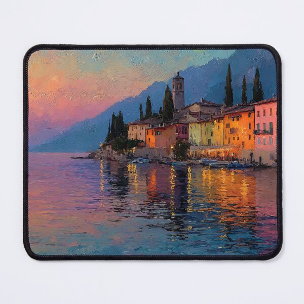 Item preview, Lake Garda Sunset Reflections Cypress Trees Italian Lakeside Scene designed and sold by daila70.