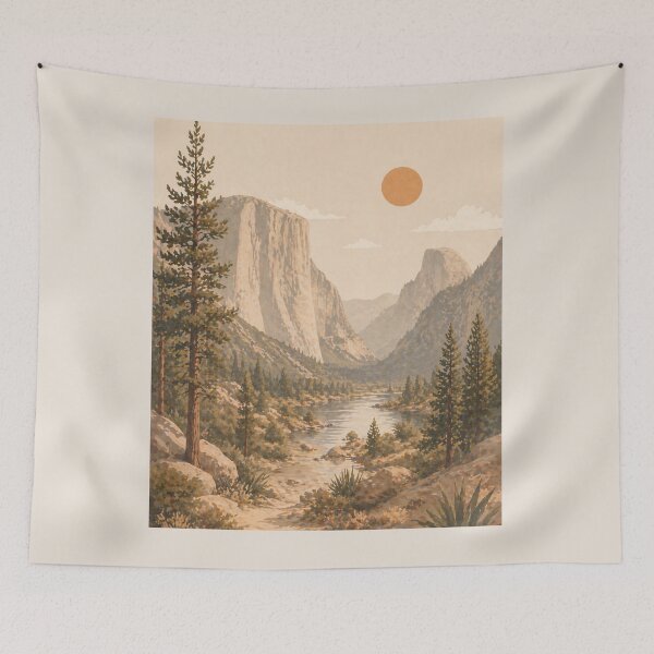 Item preview, Vintage Yosemite Valley - Modern Boho Mountain Landscape Art designed and sold by Nova Graphix.