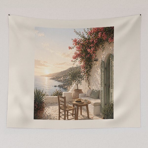 Item preview, Mediterranean Sea Terrace with Pink Bougainvillea designed and sold by Nova Graphix.