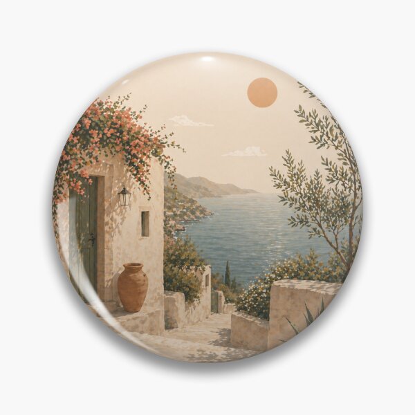 Item preview, Mediterranean Coastal Village with Pink Flowers designed and sold by Nova Graphix.