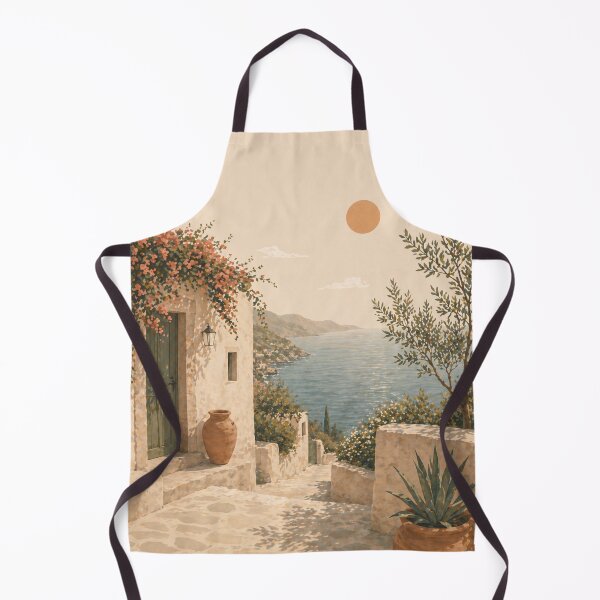 Item preview, Mediterranean Coastal Village with Pink Flowers designed and sold by Nova Graphix.