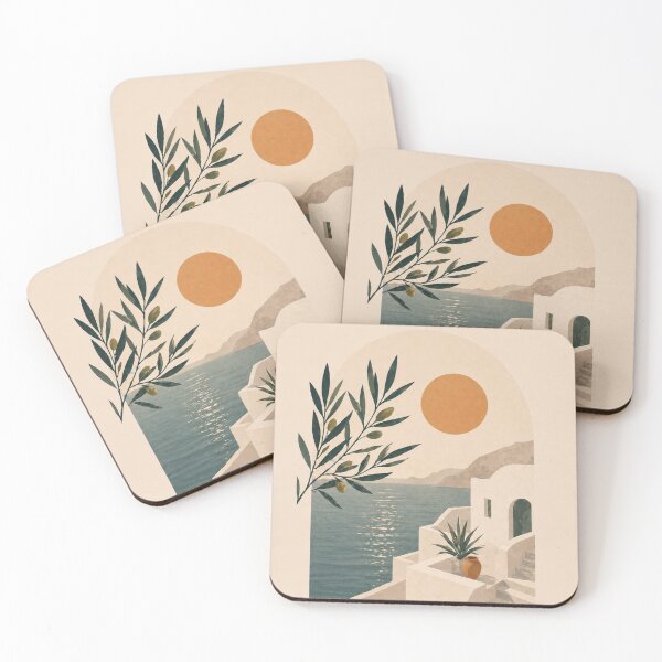 Item preview, Mediterranean Santorini Olive Branch Coastal Illustration designed and sold by Nova Graphix.