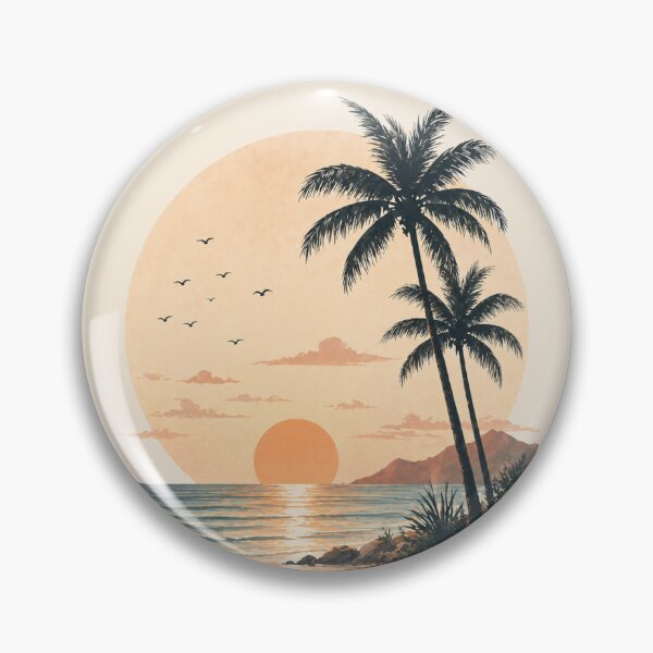 Artikelvorschau, Tropischer Sommer-Sonnenuntergang am Strand – Retro-Boho-Aquarell-Palmen entworfen und verkauft von Nova Graphix.
