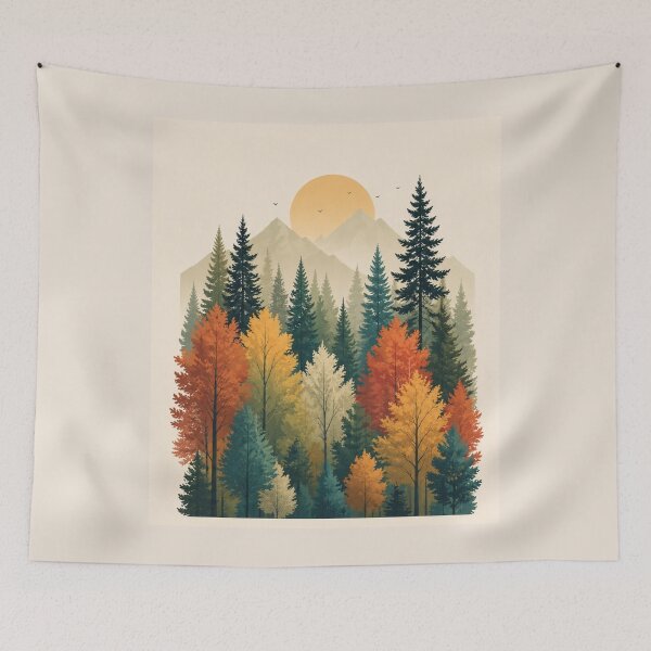 Item preview, Minimalist Boho Mountain Forest Sun Art designed and sold by Nova Graphix.