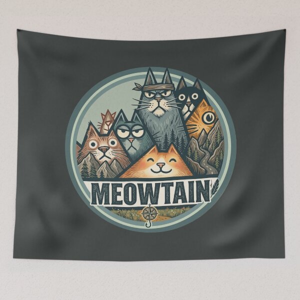 Item preview, MEOWTAIN Adventure: The Great Wave of Cats (Vintage BadgeMEOWTAIN 貓山冒險：群貓之巔 (復古圓徽章設計MEOWTAIN（ミャウンテン）アドベンチャー：猫たちの頂点 (ヴィンテージ風バッジ) designed and sold by MeowdelStudio.