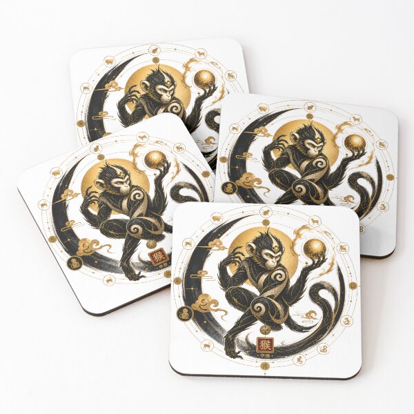 Item preview, Year of the Monkey Zodiac – Celestial Gold and Black Chinese Astrological Art designed and sold by KireaDesigns.