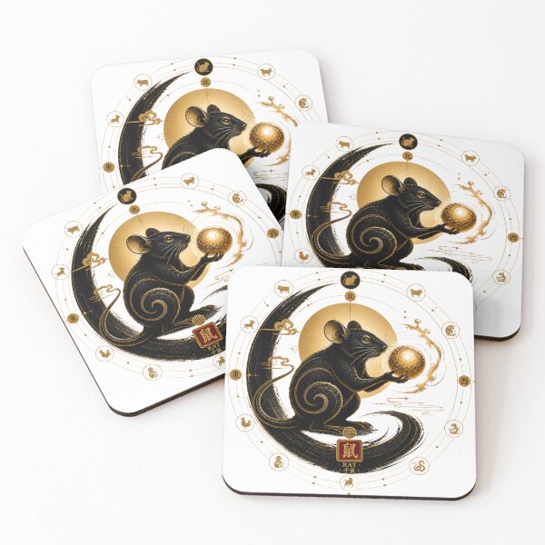 Item preview, Year of the Rat Zodiac – Celestial Gold and Black Chinese Astrological Art designed and sold by KireaDesigns.