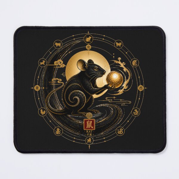 Item preview, Year of the Rat Zodiac – Celestial Gold and Black Chinese Astrological Art designed and sold by KireaDesigns.