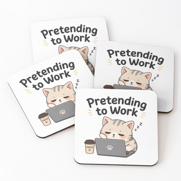 Item preview, Pretending to Work Funny Cat Lazy Office Humor Cute Kawaii Design designed and sold by Cute-Corne.