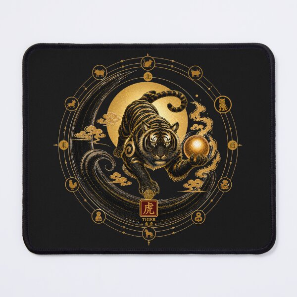 Item preview, Year of the Tiger Zodiac – Celestial Gold and Black Chinese Astrological Art designed and sold by KireaDesigns.