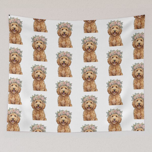 Item preview, Adorable Goldendoodle with Pastel Flower Crown designed and sold by SOUFIANE1991.