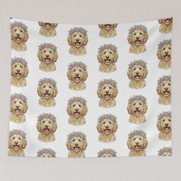 Item preview,  Adorable Goldendoodle with Pastel Flower Crown designed and sold by SOUFIANE1991.