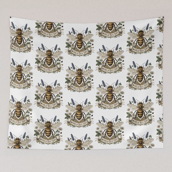 Item preview, Vintage Botanical Illustration for World Bee Day with Honeybee and Wildflowers designed and sold by RoseVathRam.