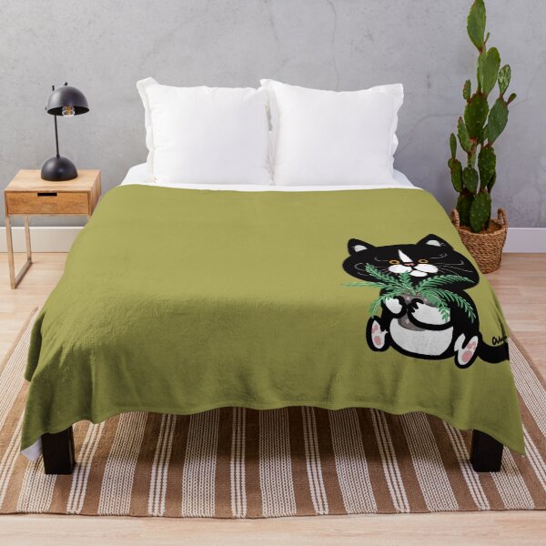 Item preview, Stay Pawsitive & Stay Green: Tuxedo Cat Art - 賓士貓與小盆栽 (ハチワレ猫と観葉植物) designed and sold by MeowdelStudio.