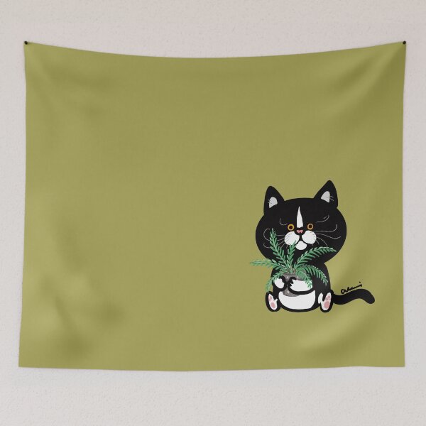 Item preview, Stay Pawsitive & Stay Green: Tuxedo Cat Art - 賓士貓與小盆栽 (ハチワレ猫と観葉植物) designed and sold by MeowdelStudio.