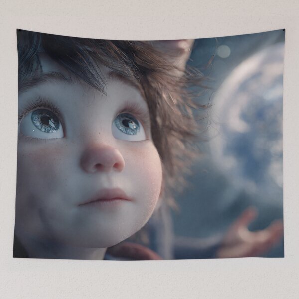 Item preview, The First Time Seeing Earth – Humanoid Child on Moon | Emotional Sci-Fi Close-Up Art designed and sold by AwesomeDigiShop.