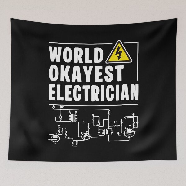 Item preview, Funny Electrician Shirt - World’s Okayest Electrician - Wiring Diagram & Danger Sign designed and sold by Dmetalx Art Apparel.