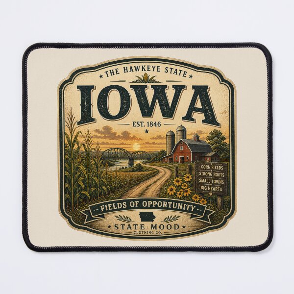 Item preview, Iowa State Vintage Farming Landscape Illustration designed and sold by StateMoodDesigns.