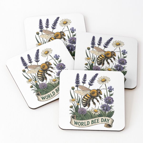 Item preview, Vintage Style World Bee Day Illustration with Honeybee and Wildflowers designed and sold by RoseVathRam.