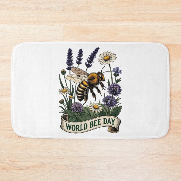 Item preview, Vintage Style World Bee Day Illustration with Honeybee and Wildflowers designed and sold by RoseVathRam.