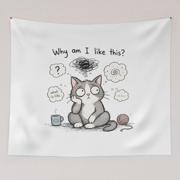 Item preview, Existential Crisis Cat - Why Am I Like This? Funny Illustration designed and sold by OuSfian1.