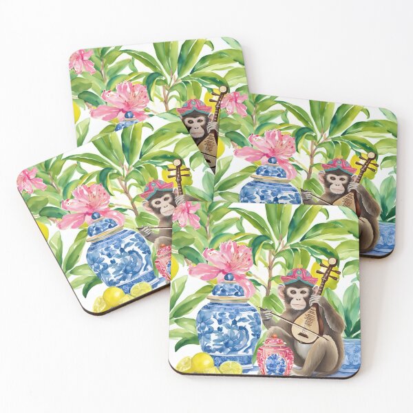 Item preview, Grandmillennial art, Musical Chinoiserie monkey and lemons designed and sold by SophieClimaArt.