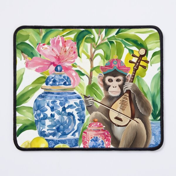 Item preview, Grandmillennial art, Musical Chinoiserie monkey and lemons designed and sold by SophieClimaArt.