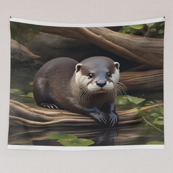 Item preview, Adorable River Otter Resting on Mossy Log designed and sold by CASASIS_MERCH.
