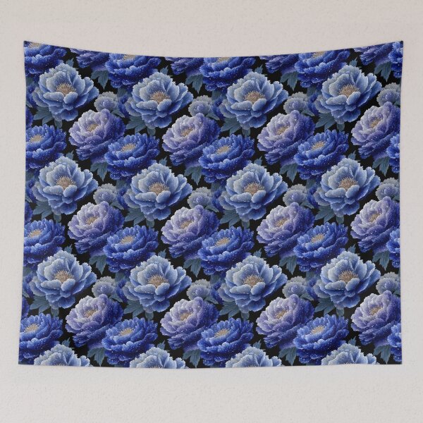Item preview, Midnight Blue Peony Flowers Dark Floral Pattern designed and sold by Prismatect.