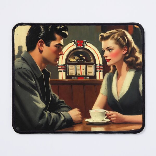 Item preview, Jukebox Romance in a 1950s diner - Nostalgic Art (Imagined by Grok xAI) designed and sold by AllTidePixel23.