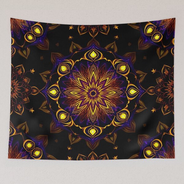 Item preview, Golden Mandala Kaleidoscope Pattern Black Background Spiritual Meditation Art designed and sold by Good Vibes .