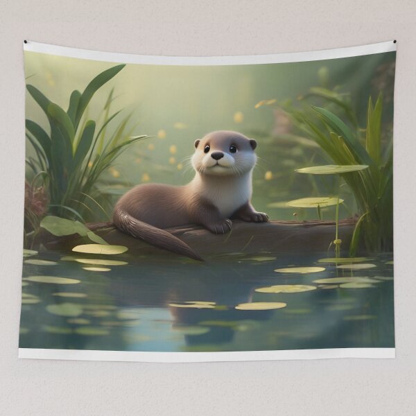 Item preview, Baby Otter Resting on Log in Enchanted Pond designed and sold by CASASIS_MERCH.