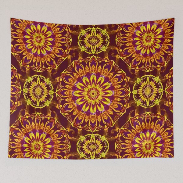 Item preview, Vibrant Kaleidoscope Mandala Orange Yellow Purple Geometric Star Pattern designed and sold by Good Vibes .