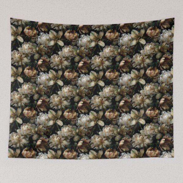 Item preview, Dark Moody White Peony and Lily Dewdrop Floral Pattern designed and sold by Prismatect.