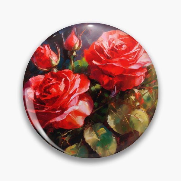 Artikelvorschau, Digitales Ölgemälde mit roten Rosen und üppigen Blättern entworfen und verkauft von DEC02.