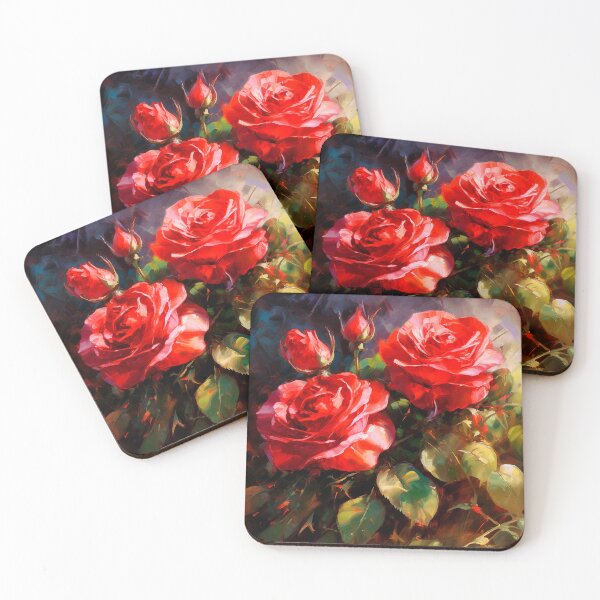 Item preview, Red Roses And Lush Leaves Digital Oil Painting designed and sold by DEC02.