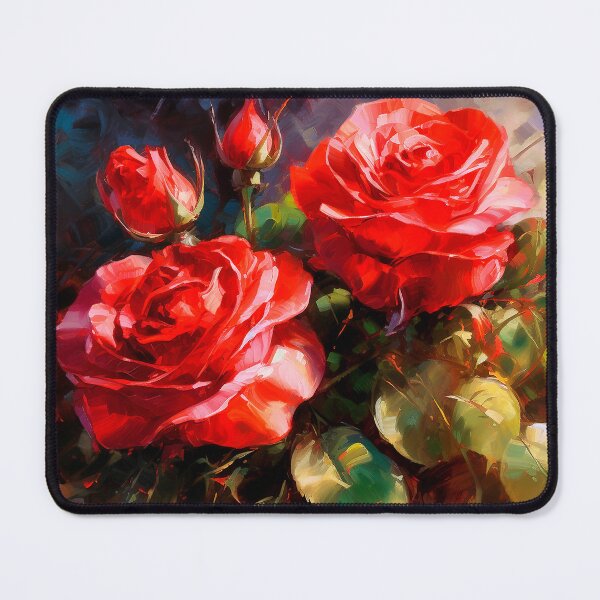 Item preview, Red Roses And Lush Leaves Digital Oil Painting designed and sold by DEC02.